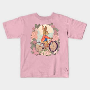 Cycling Enthusiast Cycler of Rabbit in Vintage Flowers Adventure Kids T-Shirt